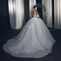 Exquisite Square Collar Sequined Beaded Wedding Dress