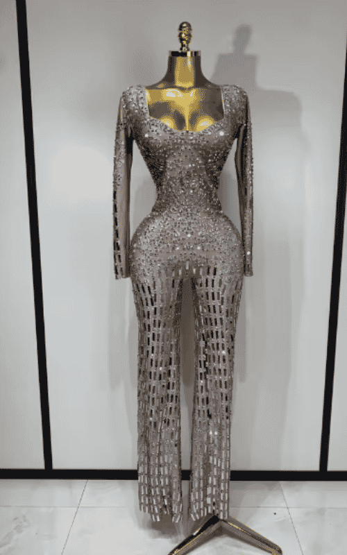 Eniko Shiny Silver Sequin Diamond Performance Jumpsuit