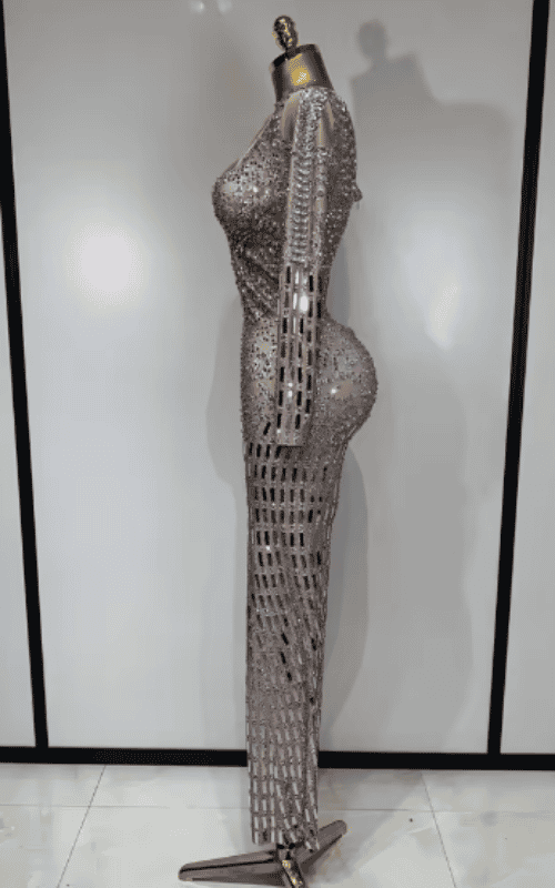 Eniko Shiny Silver Sequin Diamond Performance Jumpsuit