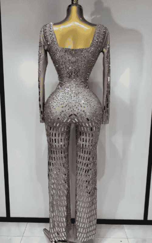 Eniko Shiny Silver Sequin Diamond Performance Jumpsuit