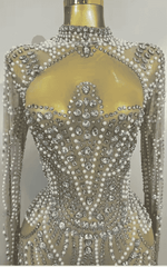 Abi Luxury Diamond Pearl Mesh Stretch Mini Dress