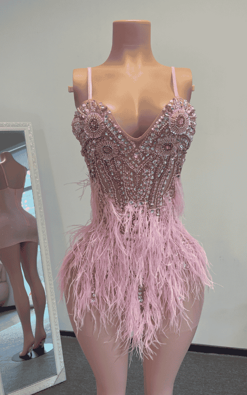 Diamond Crystal Feather Mini Birthday Dress