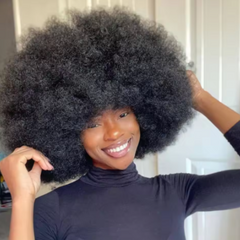Glueless Afro Kinky Curly Wig With Bangs – Short Human Hair Wig for Black Women, Easy Wear & Go Full Machine Made Wig