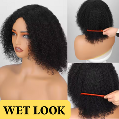 Glueless Afro Kinky Curly Wig With Bangs – Short Human Hair Wig for Black Women, Easy Wear & Go Full Machine Made Wig