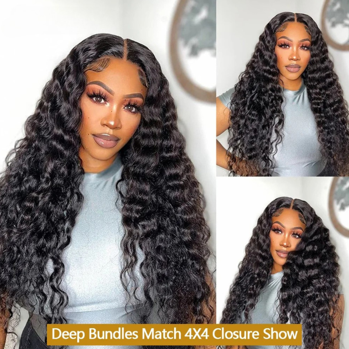 Curly Deep Wave 4x4 HD Lace Closure – 100% Raw Human Hair, Pre-Plucked Transparent Lace