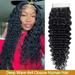 Curly Deep Wave 4x4 HD Lace Closure – 100% Raw Human Hair, Pre-Plucked Transparent Lace