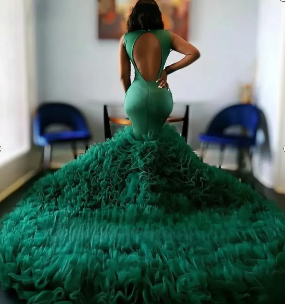 Green Beaded Mermaid Prom Dress