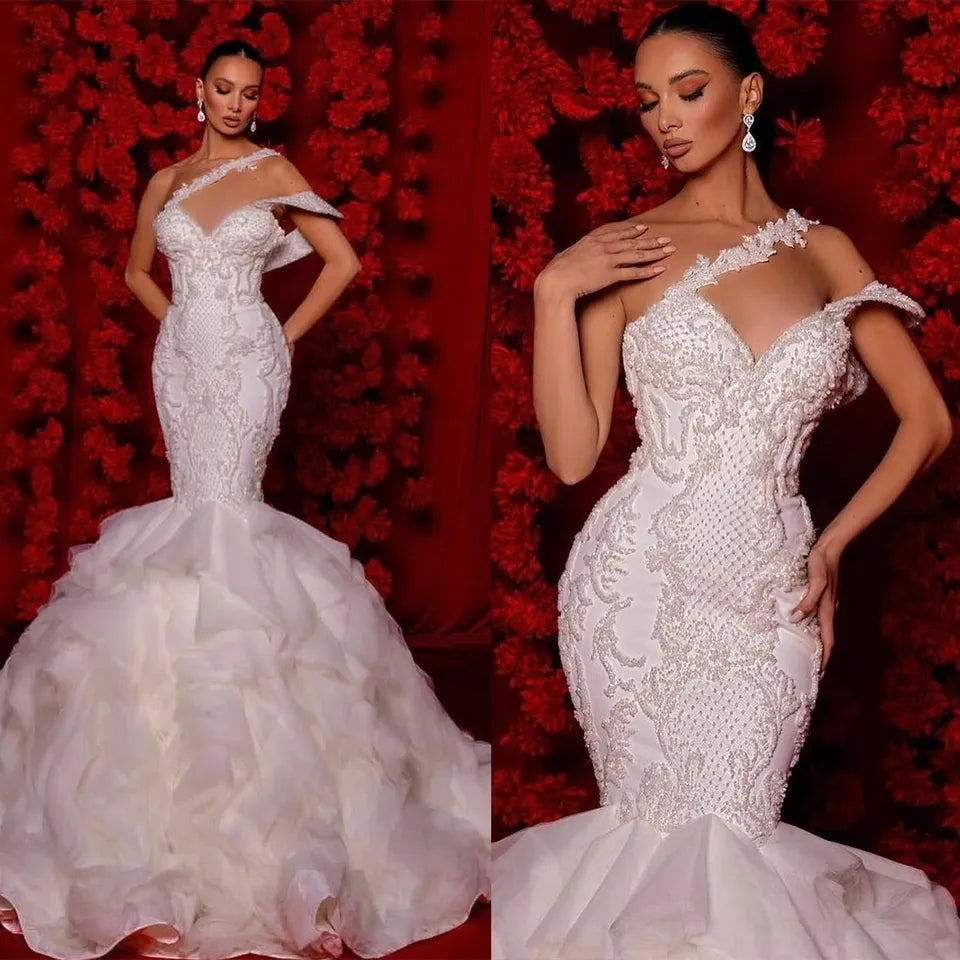 Exquisite Pearl Beaded Mermaid Wedding Dress