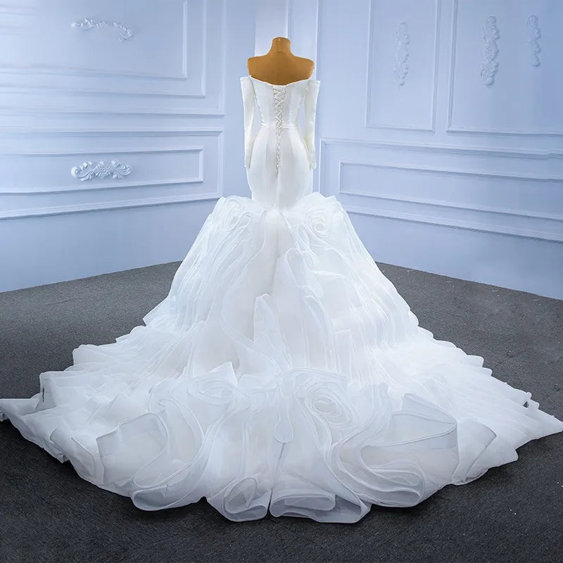 Elegant V-Neck Mermaid Puffy Train Wedding Dress