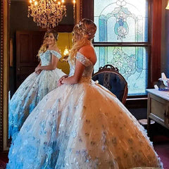 Baby Blue 3D Flowers Lace Sweetheart Quinceanera Dress