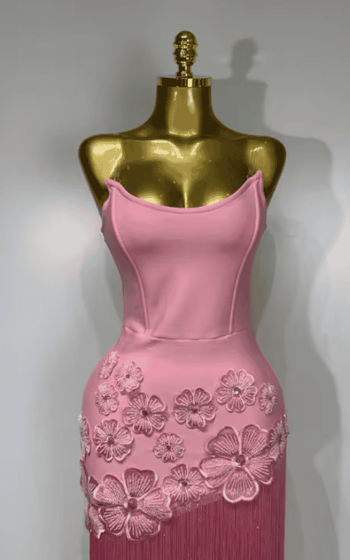 Carmelle Strapless Pink Flower Tassel Bodycon Bandage Dress