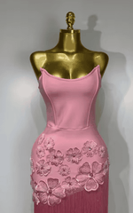 Carmelle Strapless Pink Flower Tassel Bodycon Bandage Dress