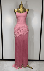 Carmelle Strapless Pink Flower Tassel Bodycon Bandage Dress