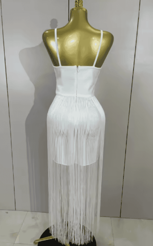 Catalina White Backless Tassel Bodycon Bandage Dress