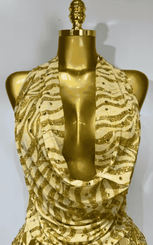 Arielle Backless Deep V Neck Gold Mini Dress