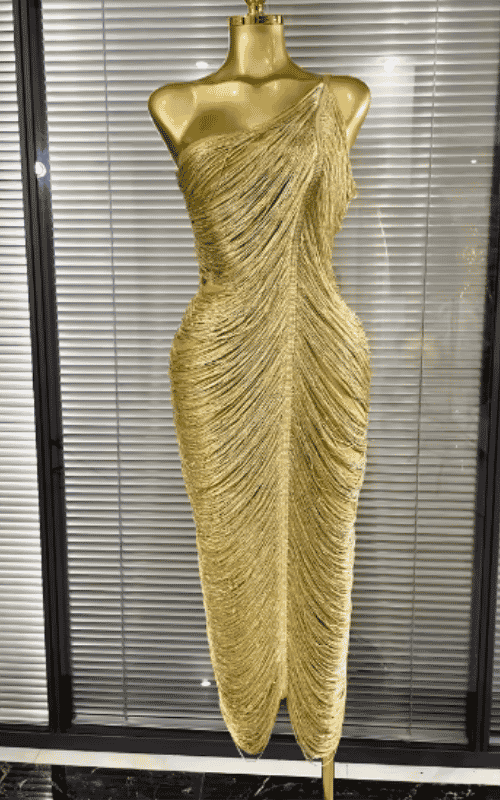 Fatima Sequin Tassel One Shoulder Bodycon Midi Dress