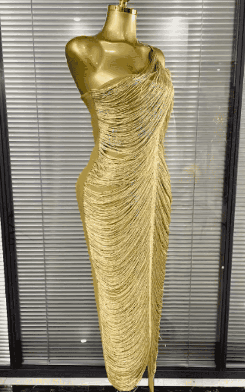 Fatima Sequin Tassel One Shoulder Bodycon Midi Dress