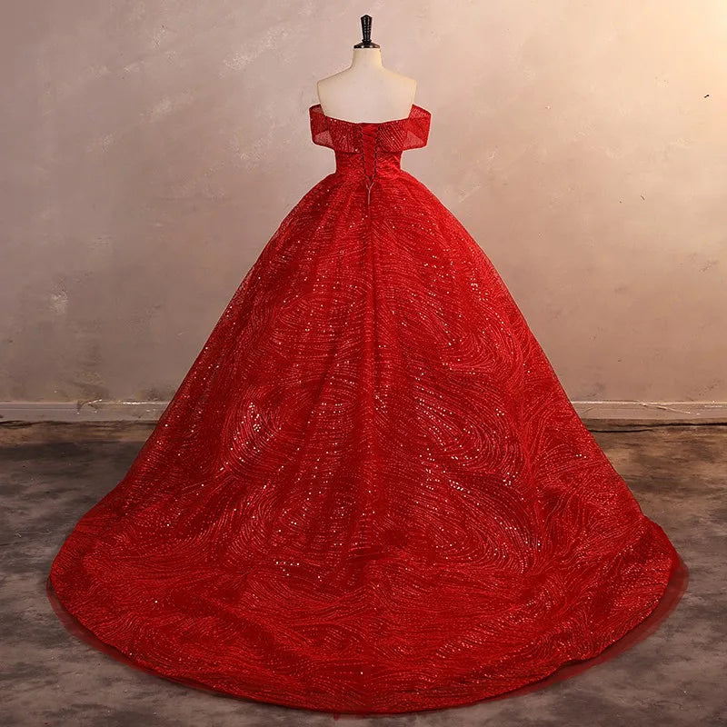 Autumn Sequin Party Dress: Off-Shoulder Ball Gown