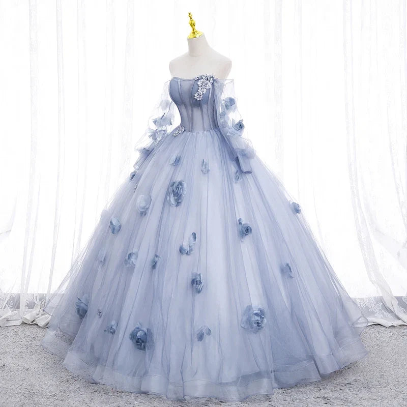 Blue Grey Quinceañera Dress