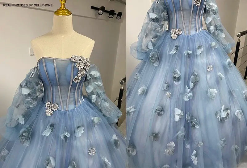 Blue Grey Quinceañera Dress