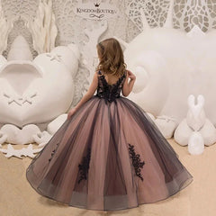 Black Lace Flower Girl Dress: Elegant Sleeveless V-Neck