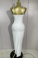 Bianca Sexy Backless Sparkly Crystal Diamonds White Bodycon Bandage Dress