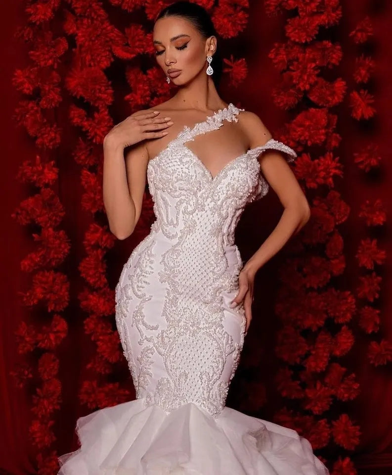 Exquisite Pearl Beaded Mermaid Wedding Dress