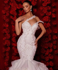 Exquisite Pearl Beaded Mermaid Wedding Dress