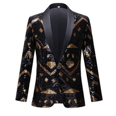 Black and Gold Sequin Men's Suit Jacket Pants | Luxury 2-Piece Party Set