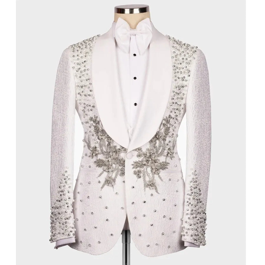 Elegant Sparkly Crystal Men Suits 2 Pieces Jacquard