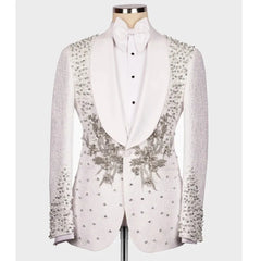 Elegant Sparkly Crystal Men Suits 2 Pieces Jacquard