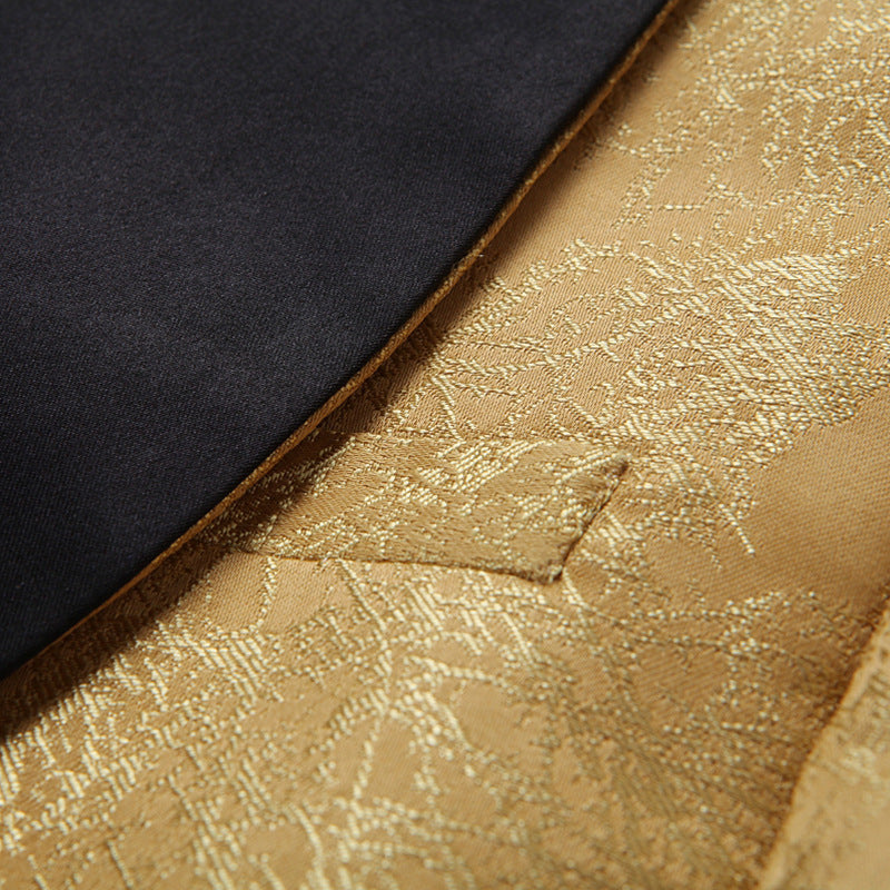 Golden Jacquard Smoking Jacket for Men | Suit Pants