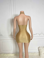 Beaded Gold Diamond Crystal Sparkly Cocktail Party Dress