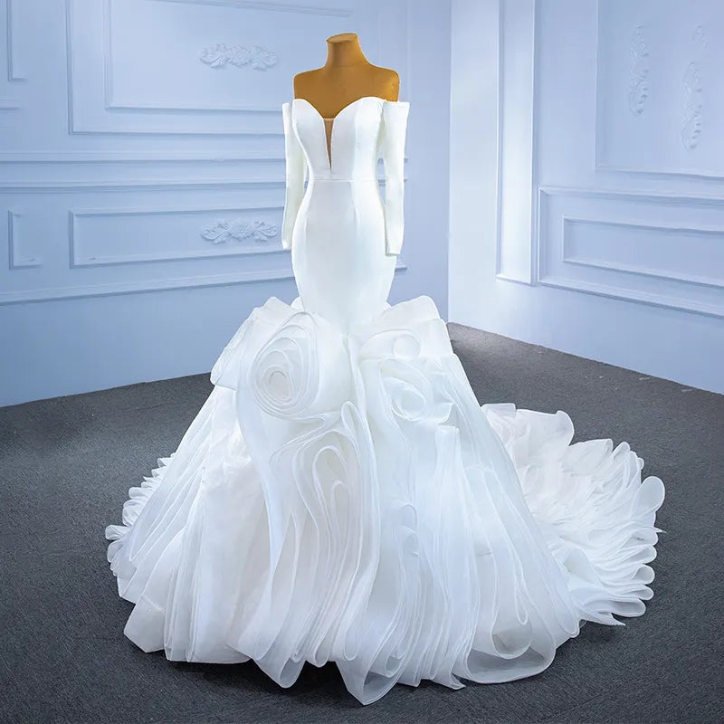 Elegant V-Neck Mermaid Puffy Train Wedding Dress