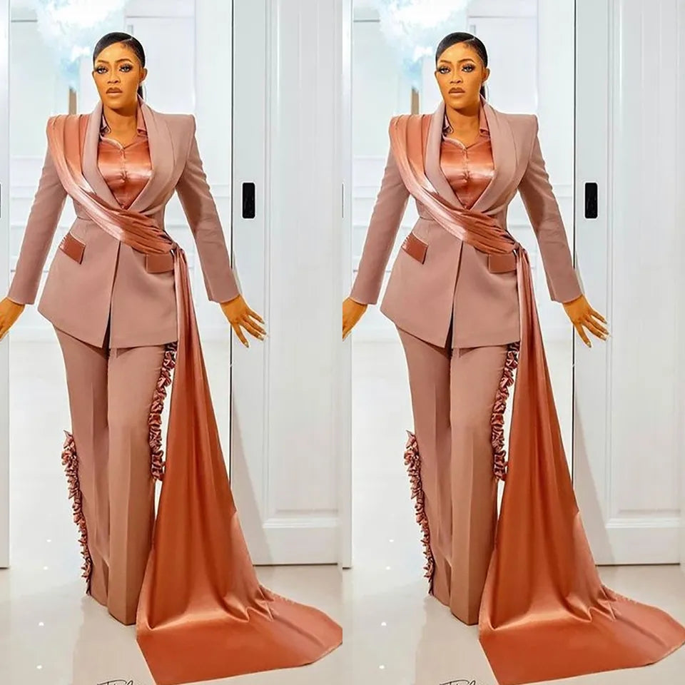 Designer Ruffles Suit Lady Blazer Wear Pant Suit