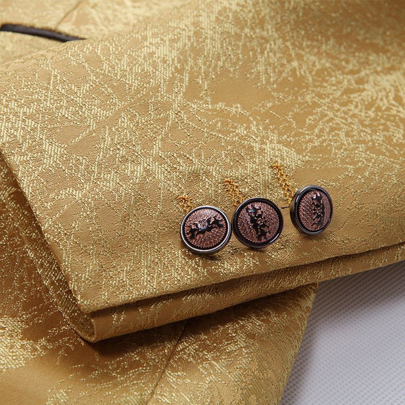 Golden Jacquard Smoking Jacket for Men | Suit Pants