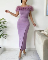 Elegant Ostrich Feathers Evening Dress