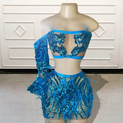 2 Piece Sparkly Sequin Feather Birthday Dress