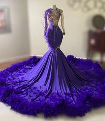 Elegant Purple Feathers Mermaid Prom Dress