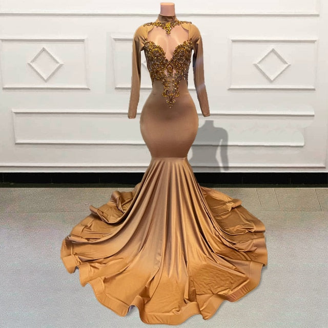 Glitter Beaded Diamond Mermaid Long Prom Dress