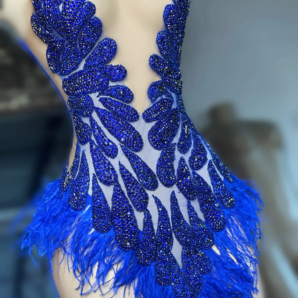 Glitter Beaded Feather Blue Birthday Dress