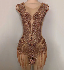 Gold Exquisite Handmade Beads Crystals Diamond Birthday Dress