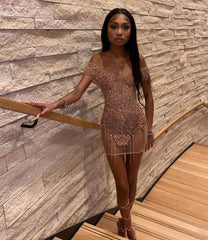 Gold Exquisite Handmade Beads Crystals Diamond Birthday Dress