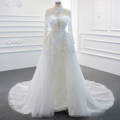 Backless High Neck Wedding Dress
