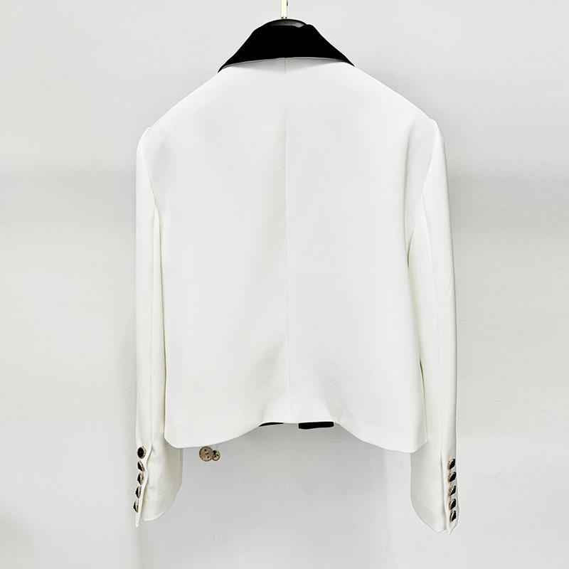 Color-Blocked Single-Breasted Women's Short Tuxedo Jacket Luxury Blazer