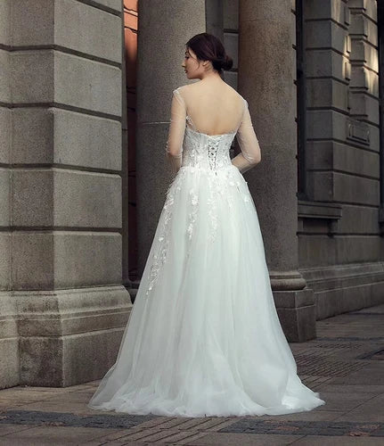 Boho dress v-neck long sleeve Wedding Dress