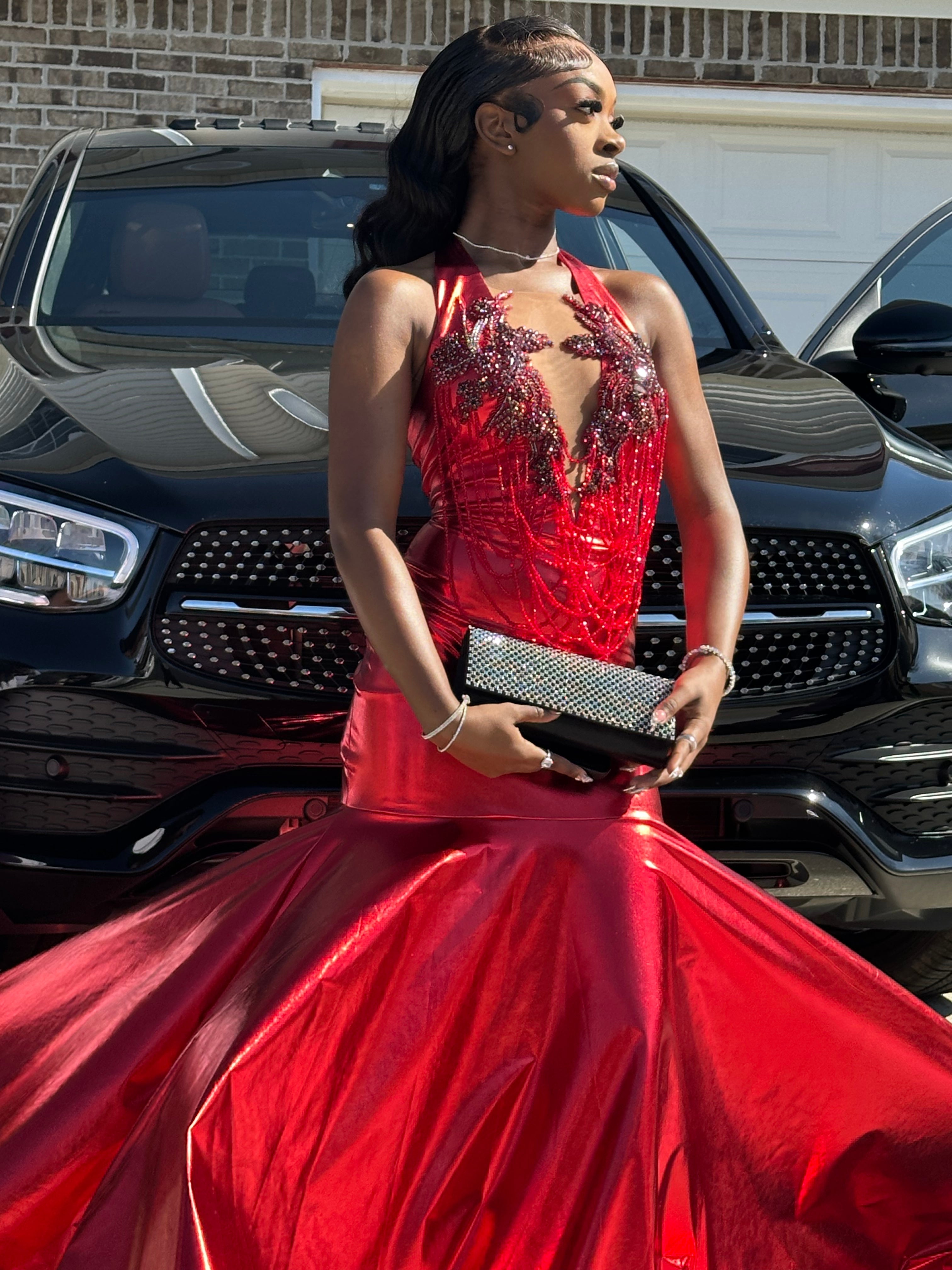 Glamorous Crystal Beading Wine Red Prom Dress