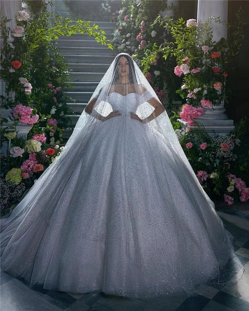 Glitter Off-Shoulder A-Line Wedding Dress