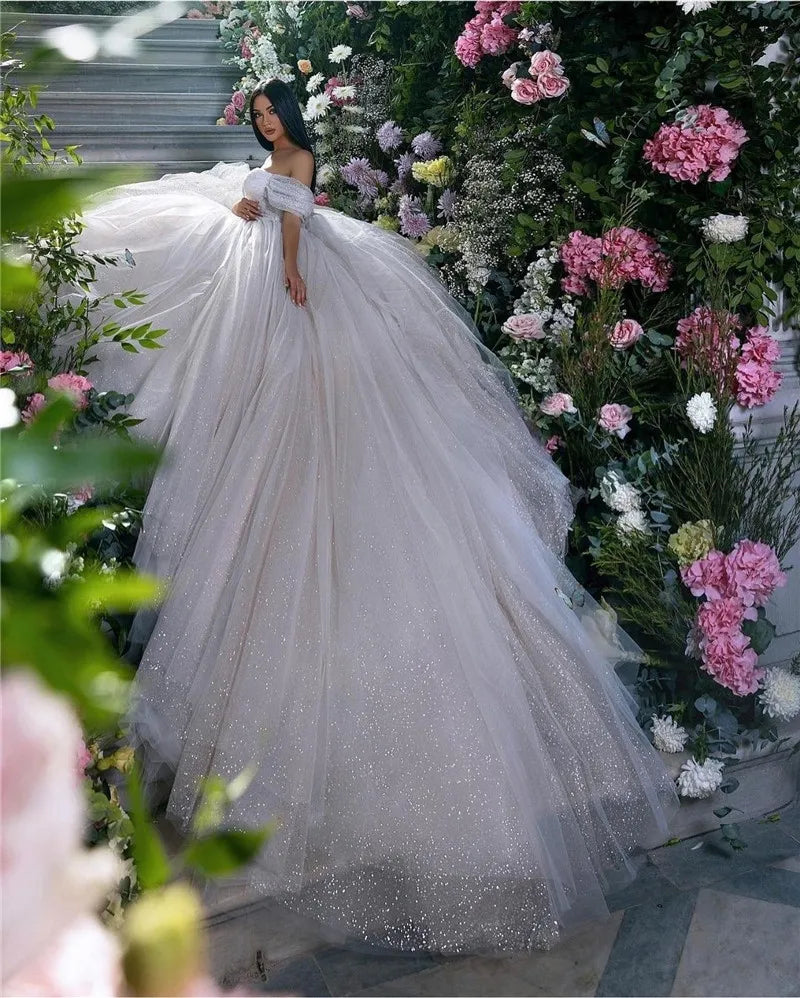 Glitter Off-Shoulder A-Line Wedding Dress