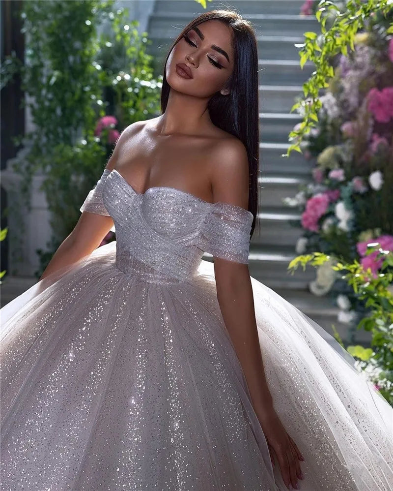 Glitter Off-Shoulder A-Line Wedding Dress